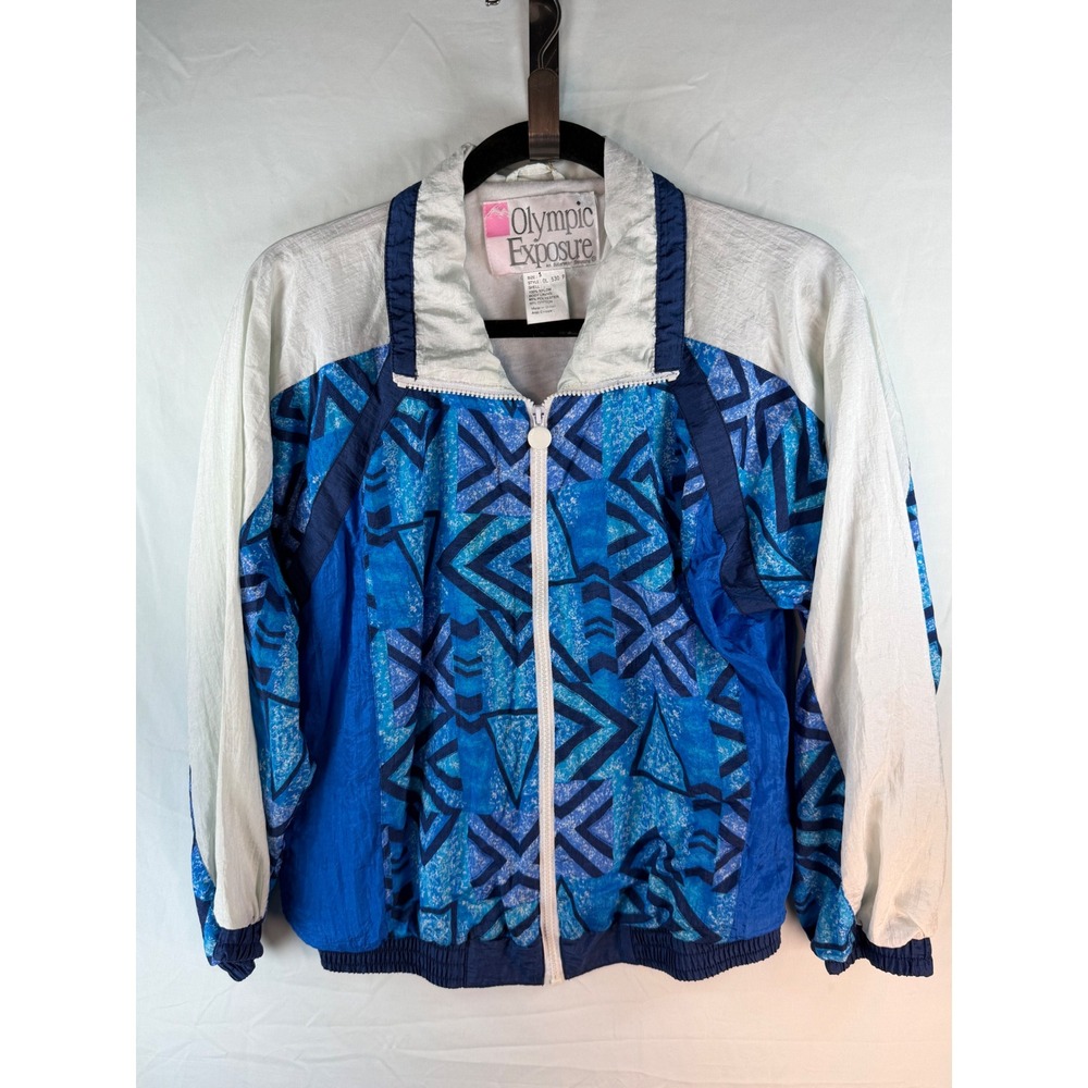 Olympic Exposure Vintage 80s Blue Geometric Windbreaker Jacket OL 530 P Womens S